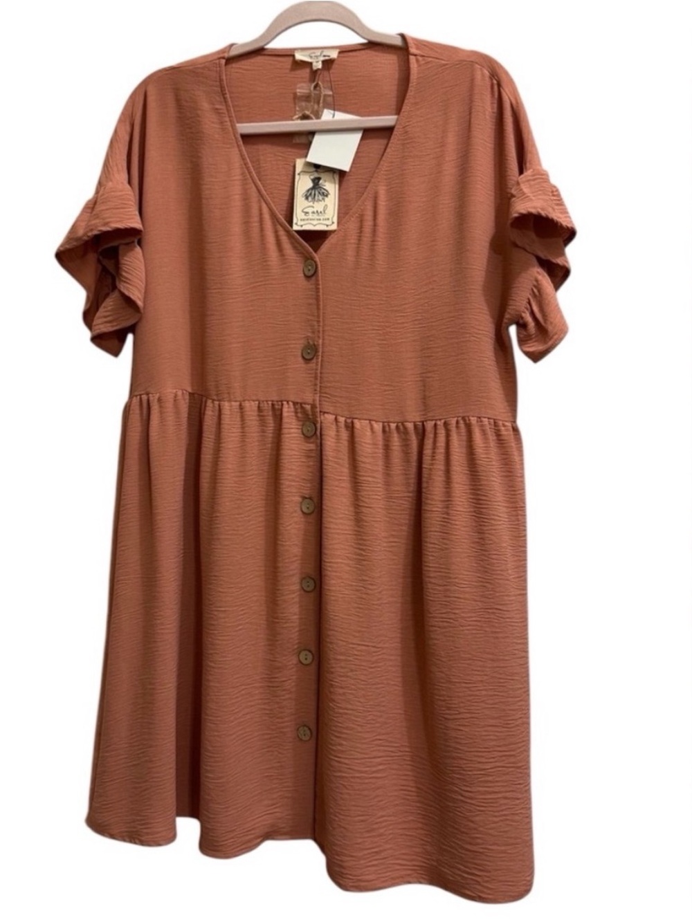 🩷4 for $35 🩷 easel Dusty Rose Button-Front V-Neck Dress